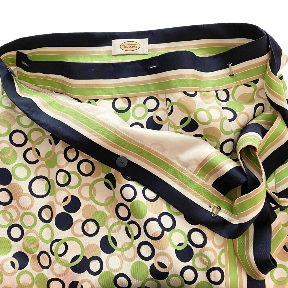 Talbots Skirt Women Size 8 Silk Lined Blue/Green/Beige Y2K Wrap Abstract Pattern - Picture 7 of 12